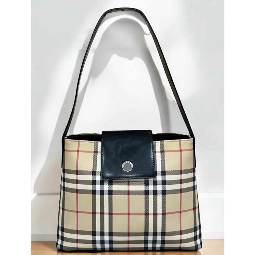 Vintage Burberry Coated Canvas Nova Check Shoulder Bag